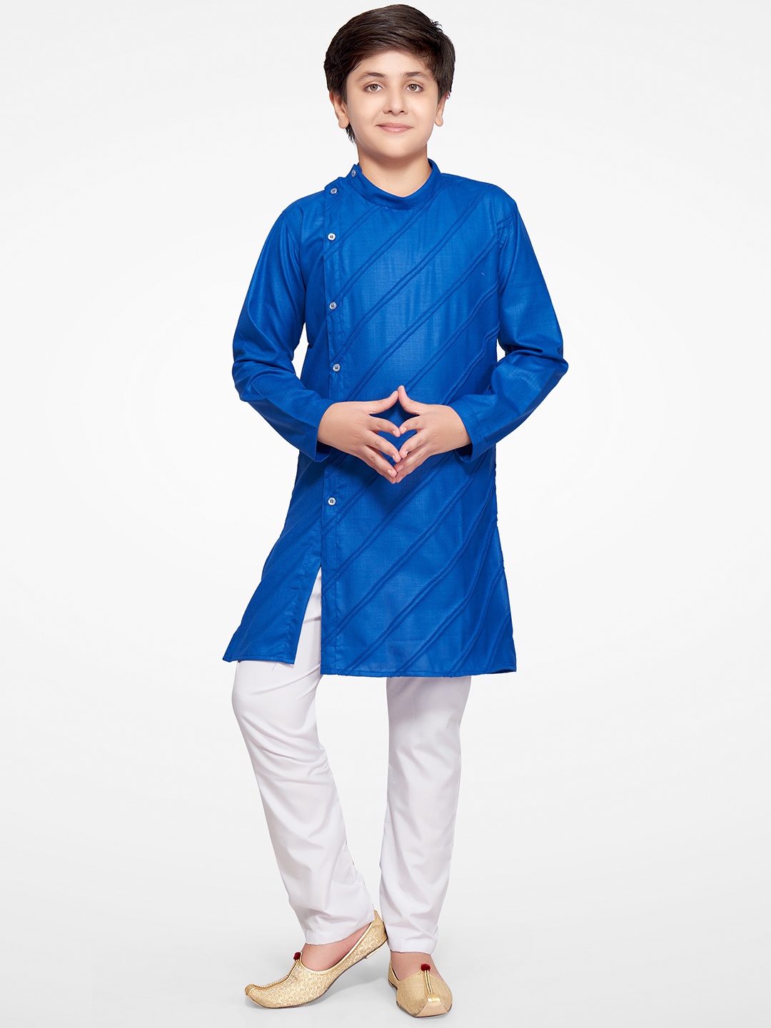 

BAESD Boys Striped Band Collar Regular Kurta With Pyjamas, Blue