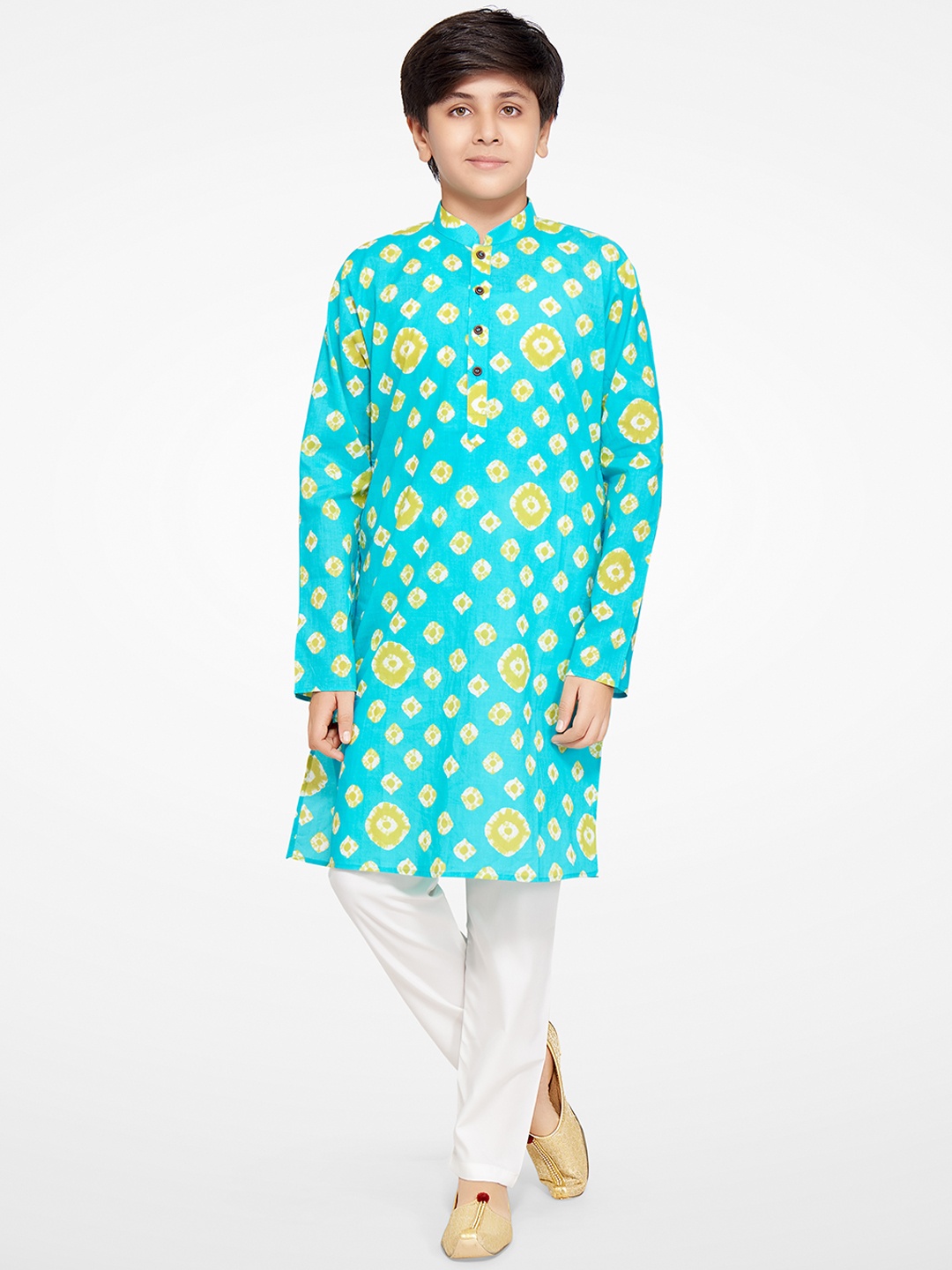 

BAESD Boys Geometric Printed Mandarin Collar Kurta With Pyjamas, Blue