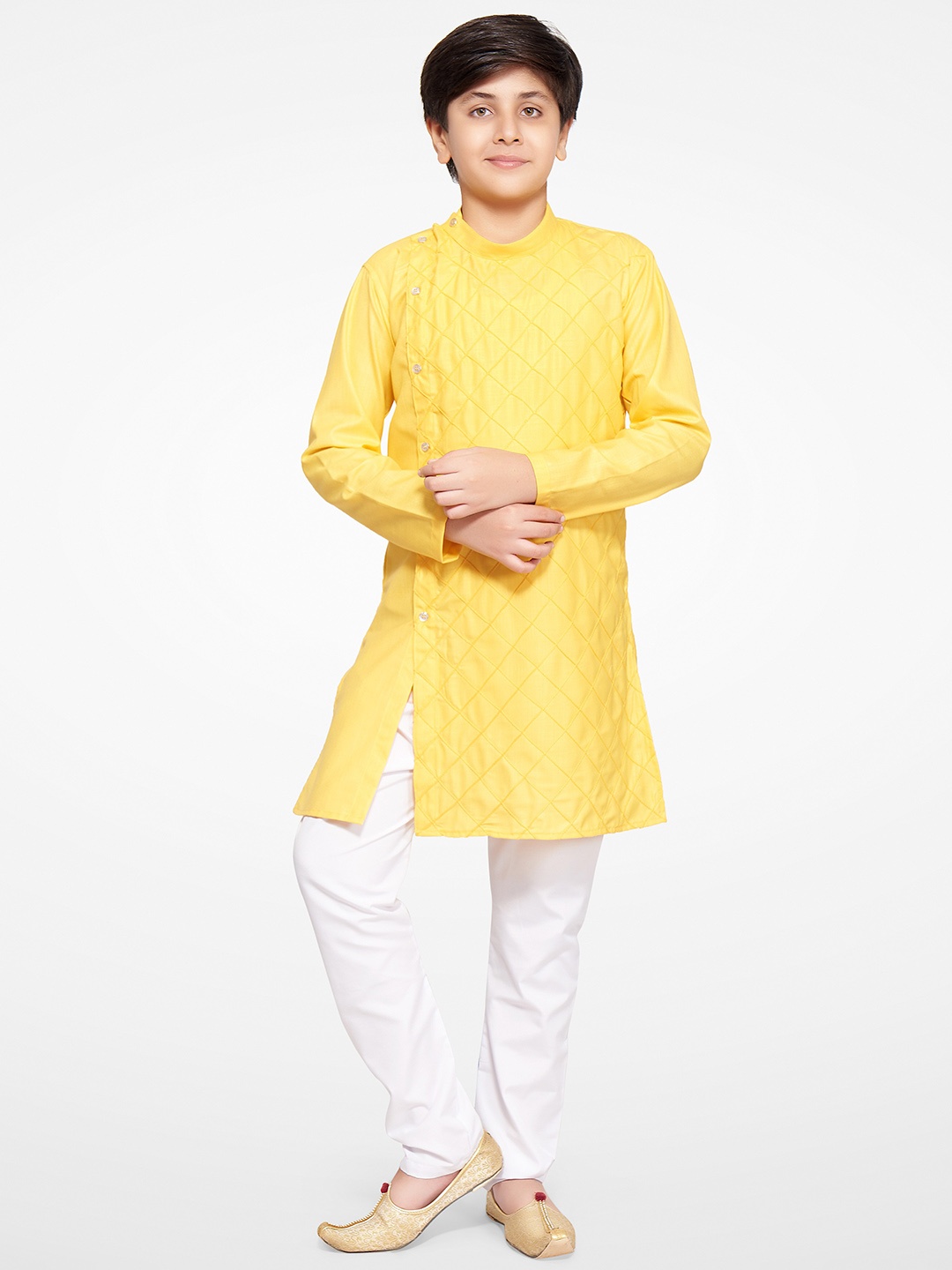 

BAESD Boys Checked Kurta with Pyjamas, Yellow