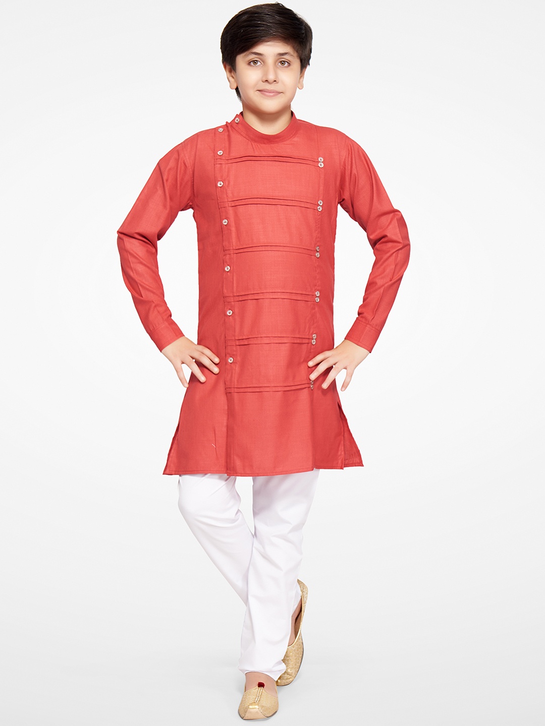 

BAESD Boys Pleated Kurta with Pyjamas, Red