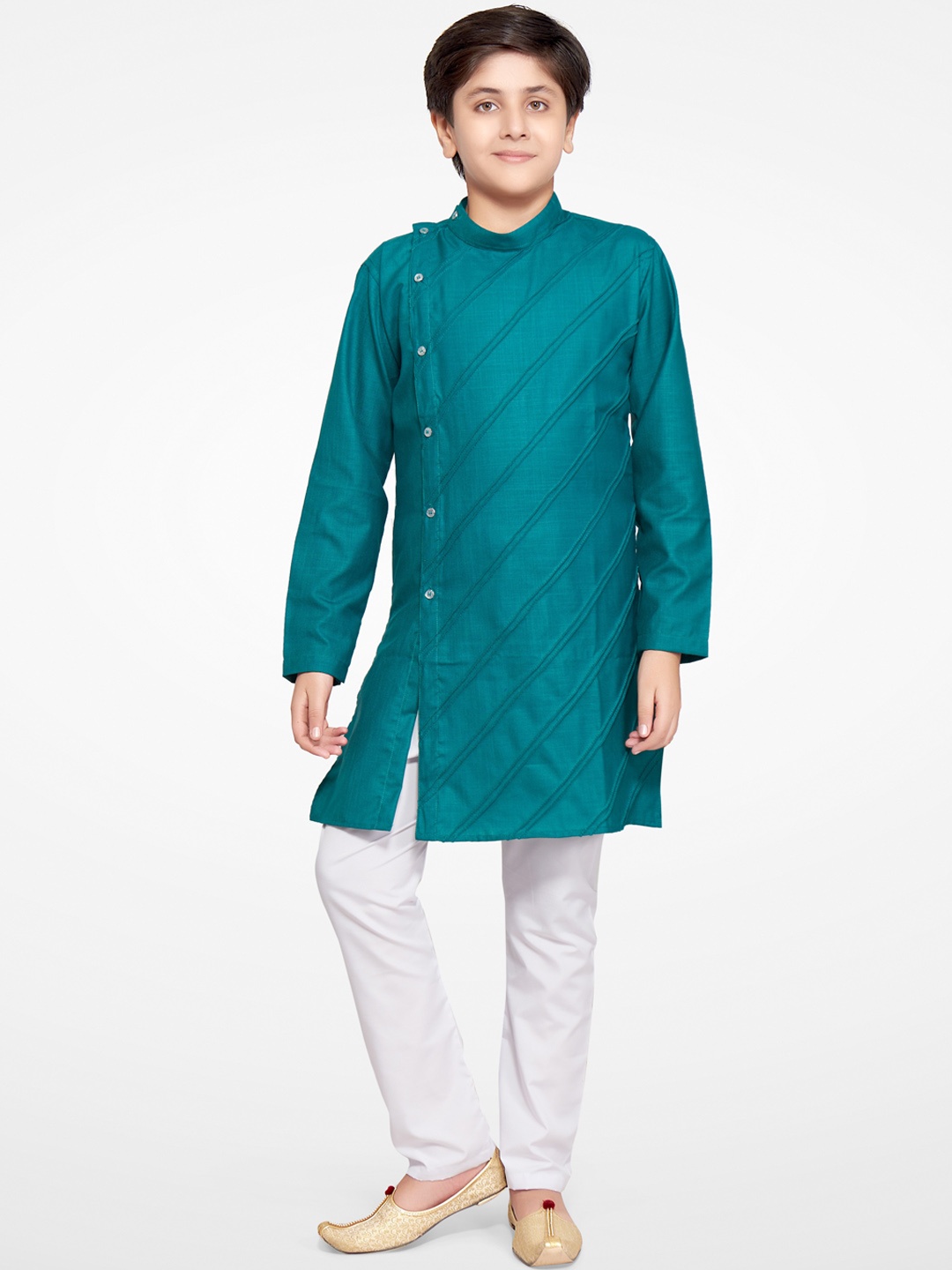 

BAESD Boys Band Collar Straight Kurta with Pyjamas, Turquoise blue