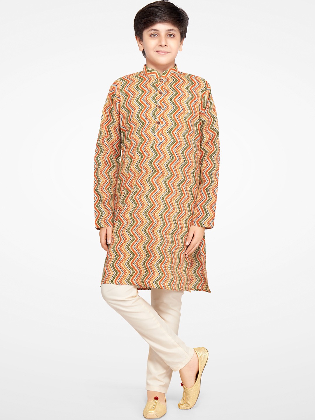 

BAESD Chevron Printed Mandarin Collar Long Sleeve Kurta Set, Brown