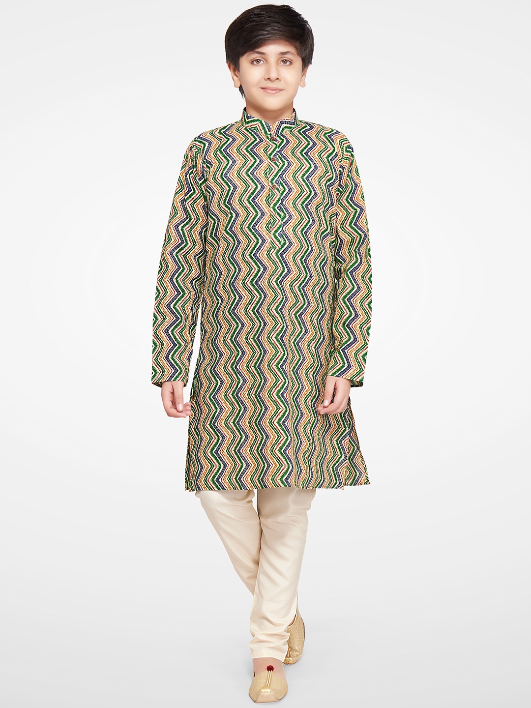 

BAESD Boys Geometric Printed Kurta with Pyjamas, Green