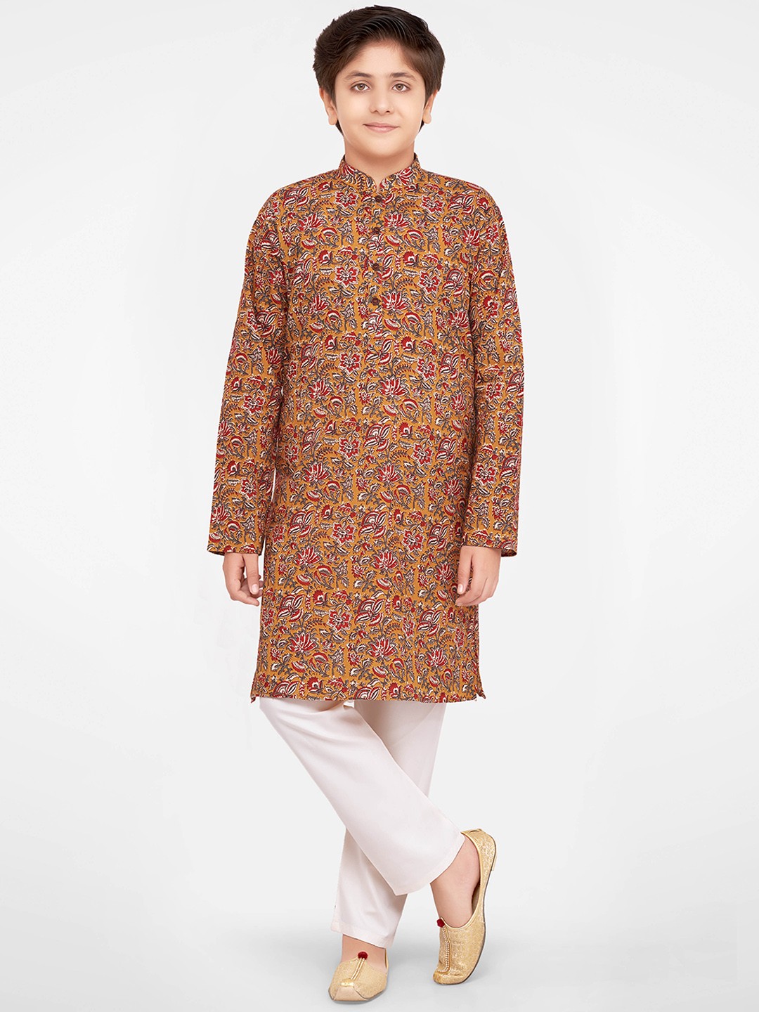 

BAESD Boys Floral Printed Kurta with Pyjamas, Yellow