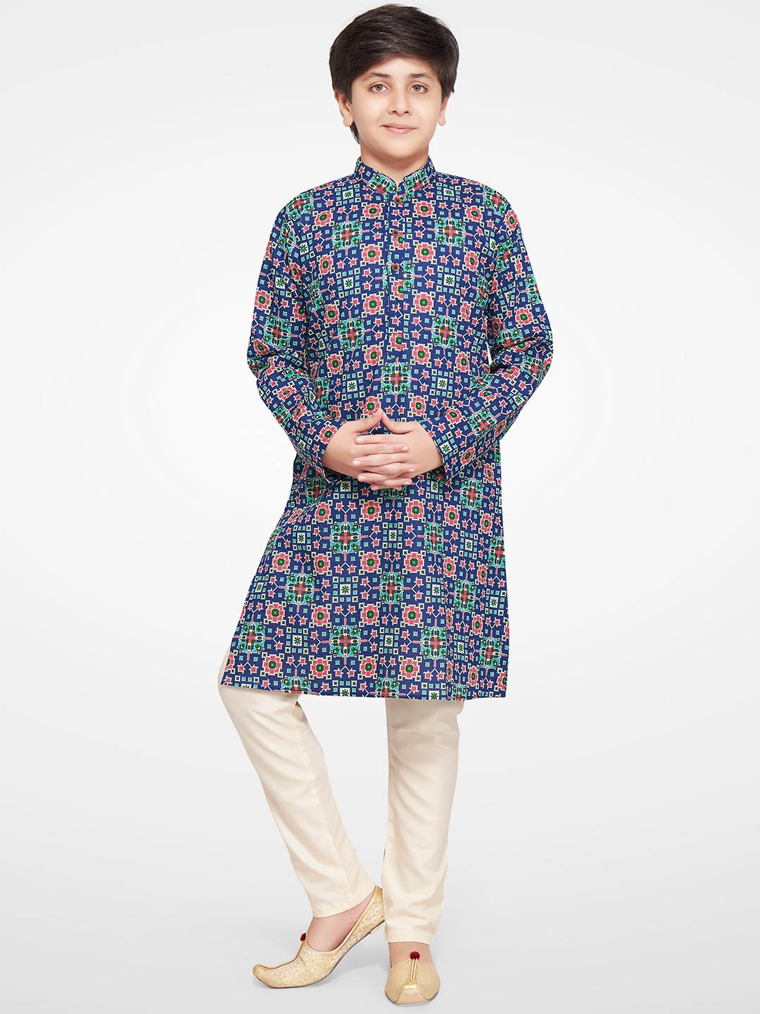 

BAESD Boys Ethnic Motifs Printed Mandarin Collar Kurta With Pyjamas, Blue