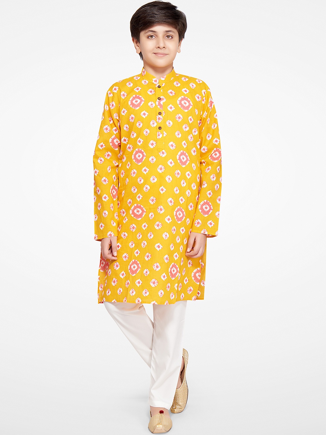 

BAESD Boys Ethnic Motifs Printed Mandarin Collar Straight Kurta with Pyjamas, Yellow