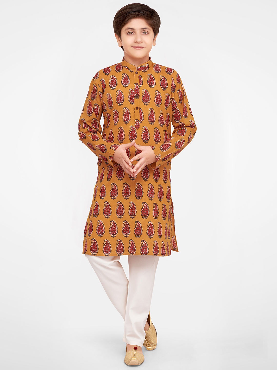 

BAESD Boys Ethnic Motifs Printed Kurta with Pyjamas, Yellow