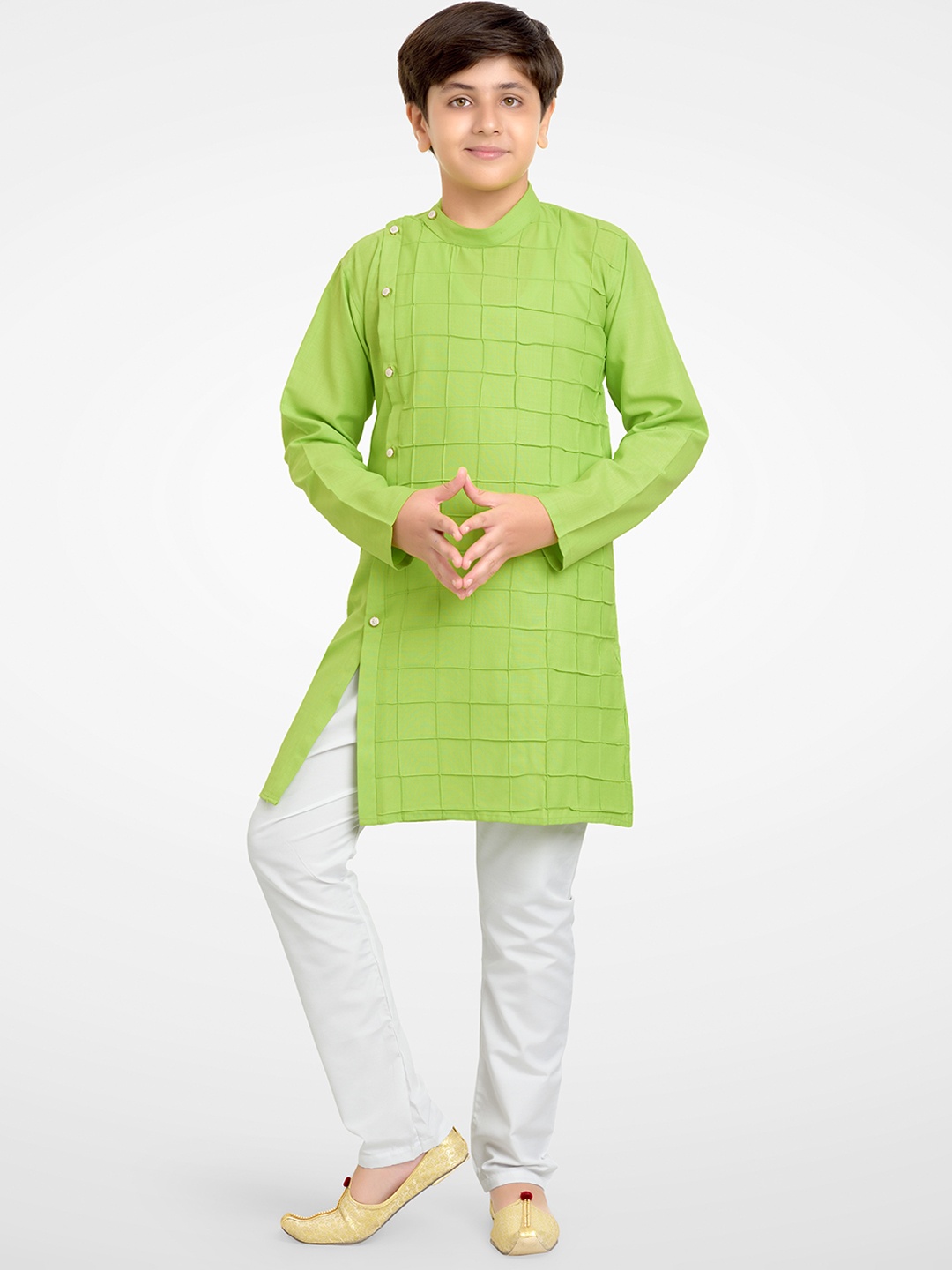 

BAESD Boys Checked Regular Kurta with Pyjamas, Green