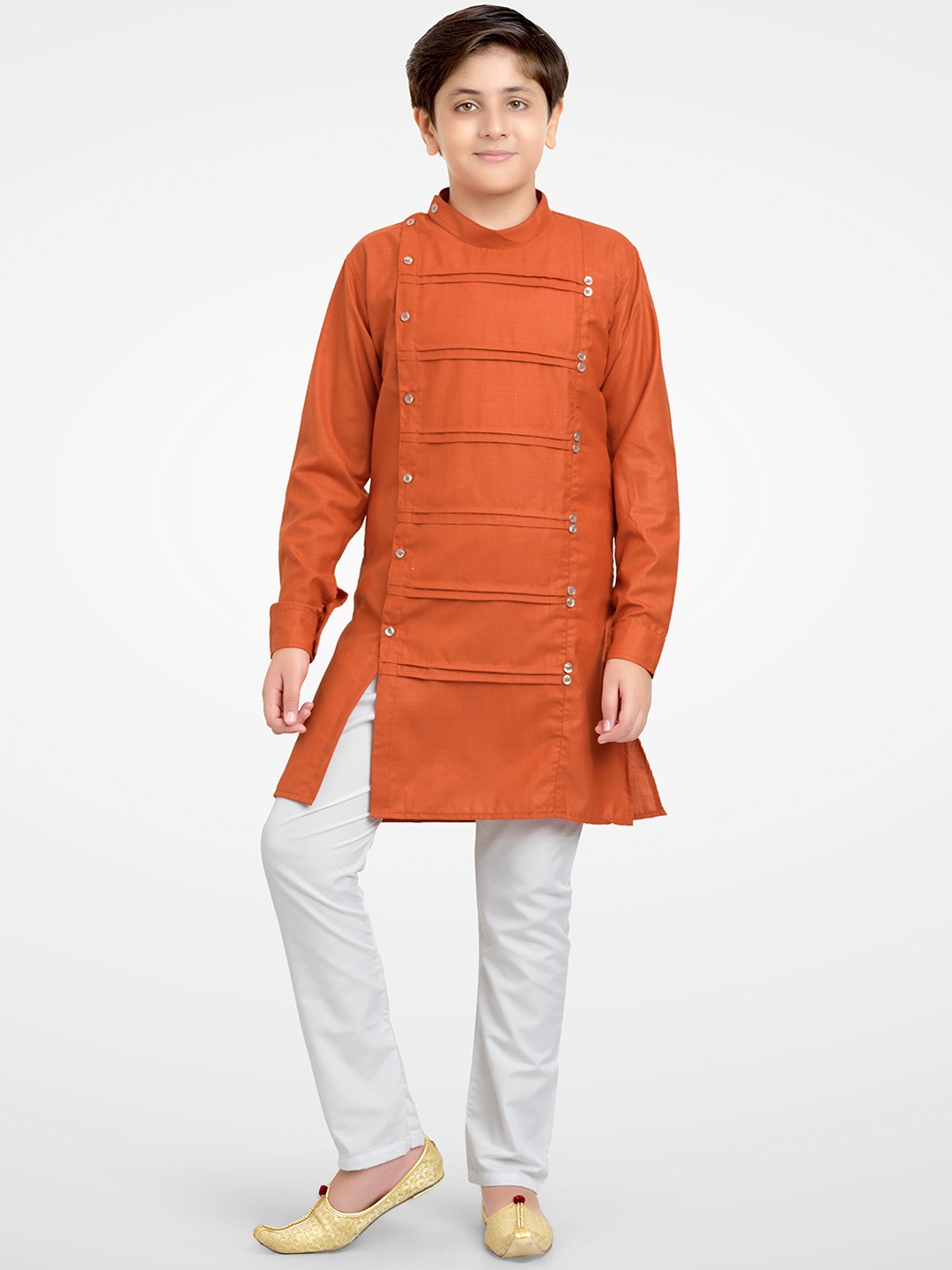 

BAESD Boys Striped Mandarin Collar Regular Kurta with Pyjamas, Orange