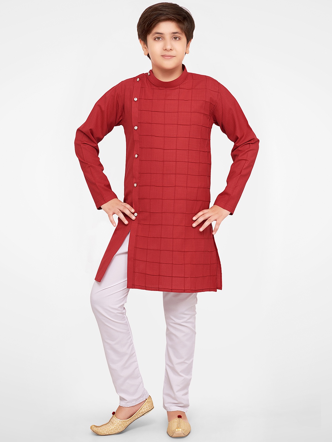 

BAESD Boys Band Collar Straight Kurta with Pyjamas, Red