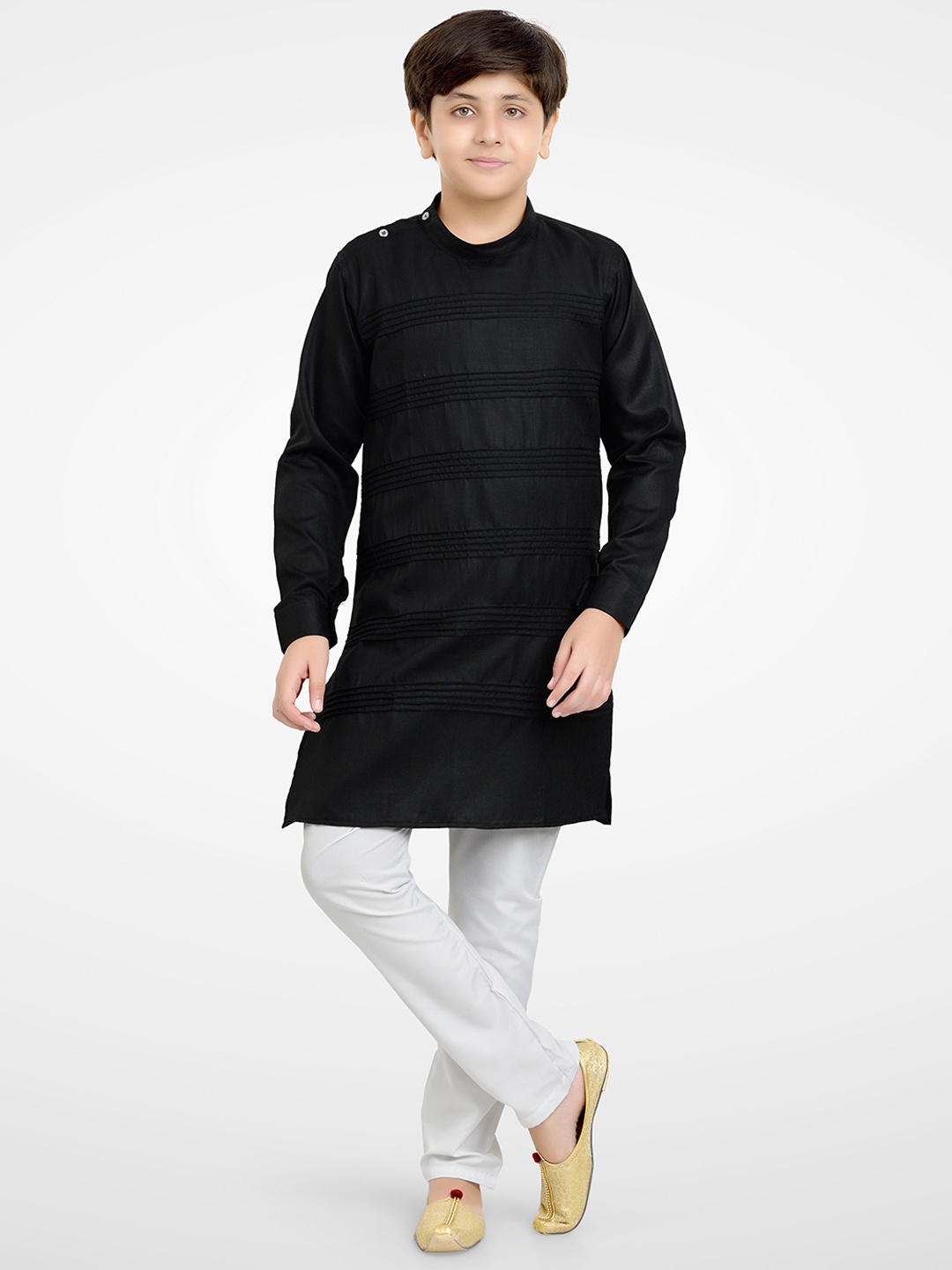 

BAESD Boys Striped Regular Kurta with Pyjamas, Black