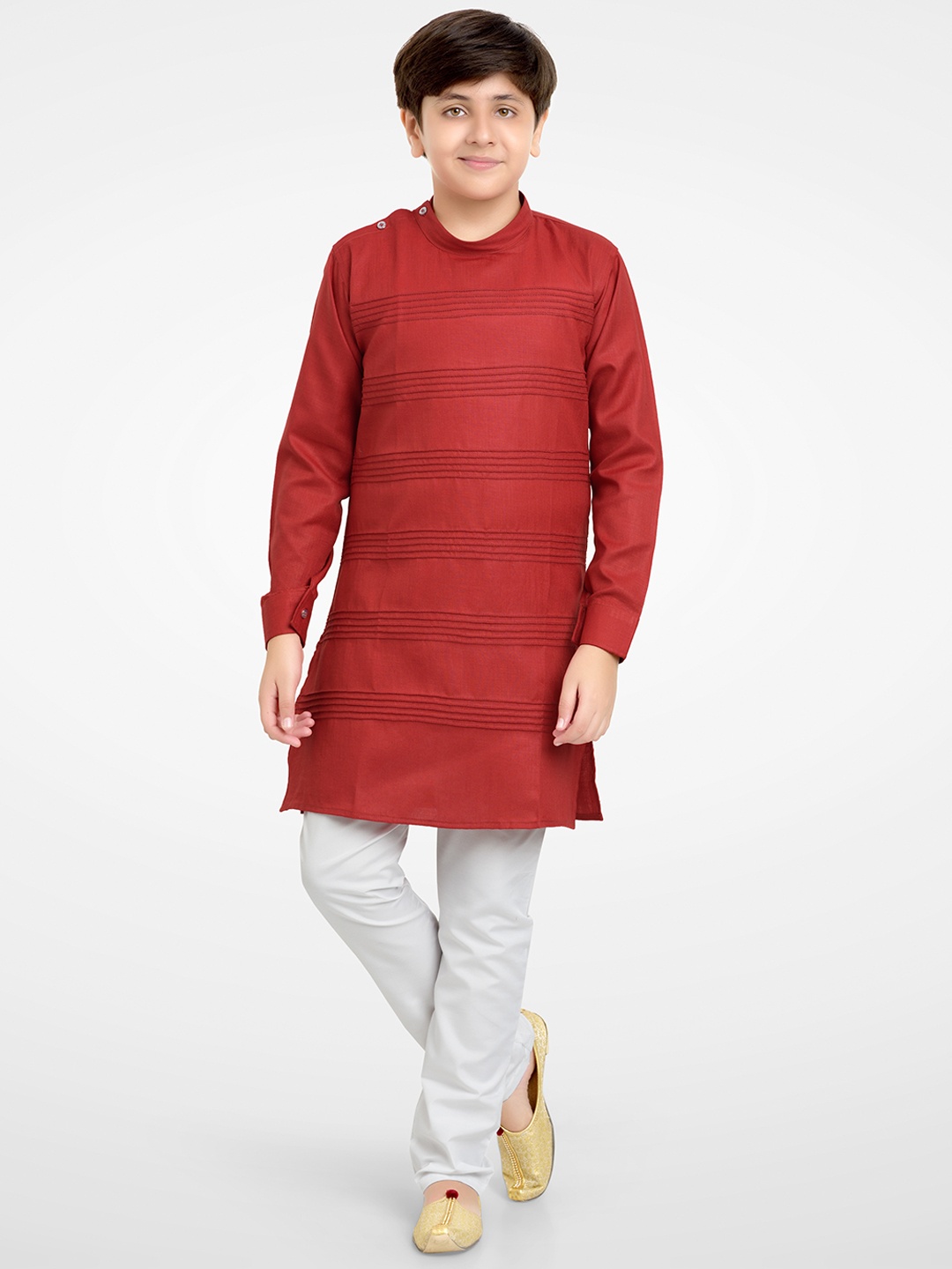 

BAESD Boys Striped Kurta with Pyjamas, Red