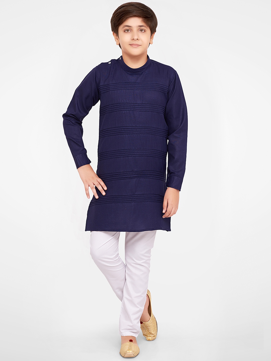

BAESD Boys Band Collar Straight Kurta with Pyjamas, Navy blue