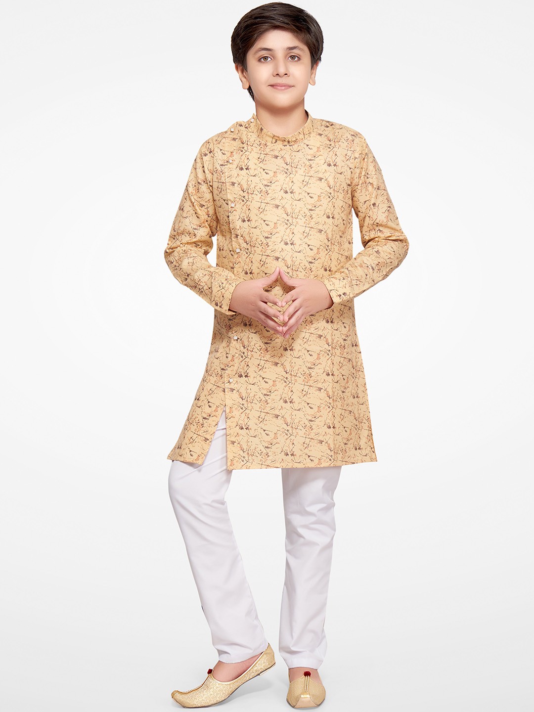 

BAESD Boys Abstract Printed Mandarin Collar Regular Kurta with Pyjamas, Beige