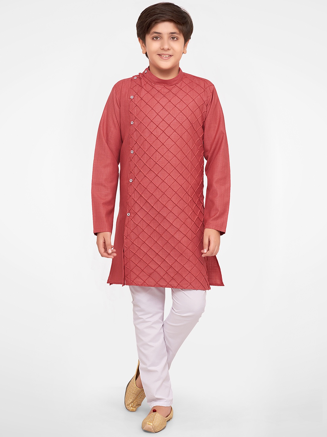 

BAESD Boys Checked Regular Kurta with Pyjamas, Maroon