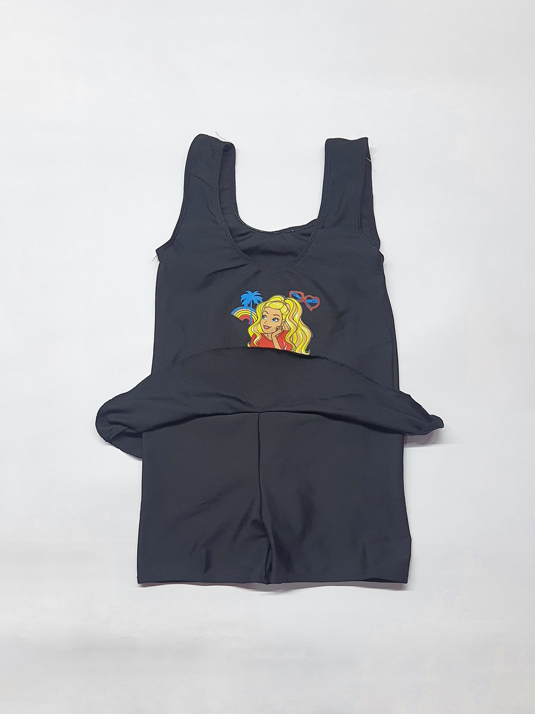 

Apraa & Parma Girls Barbie Printed Round Neck Swimming Dress With Attached Shorts, Black