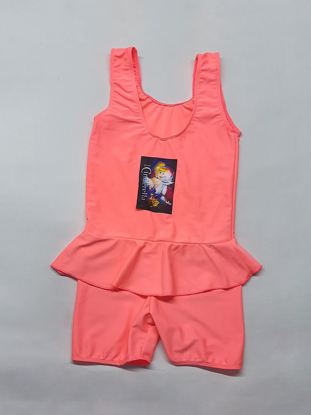 

Apraa & Parma Girls Cinderella Printed Round Neck Swimming Dress With Attached Shorts, Pink