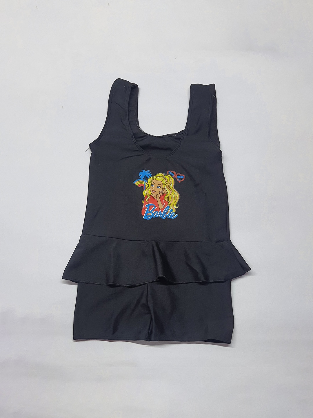 

Apraa & Parma Girls Barbie Printed Round Neck Swimming Dress With Attached Shorts, Black