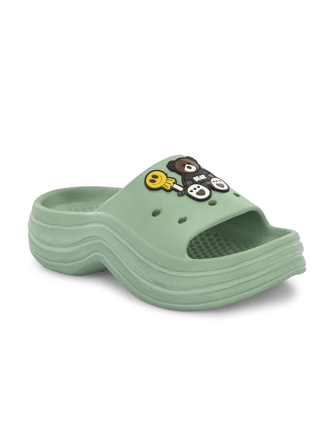 

AfroJack Women Teddy Applique Croslite Sliders, Sea green