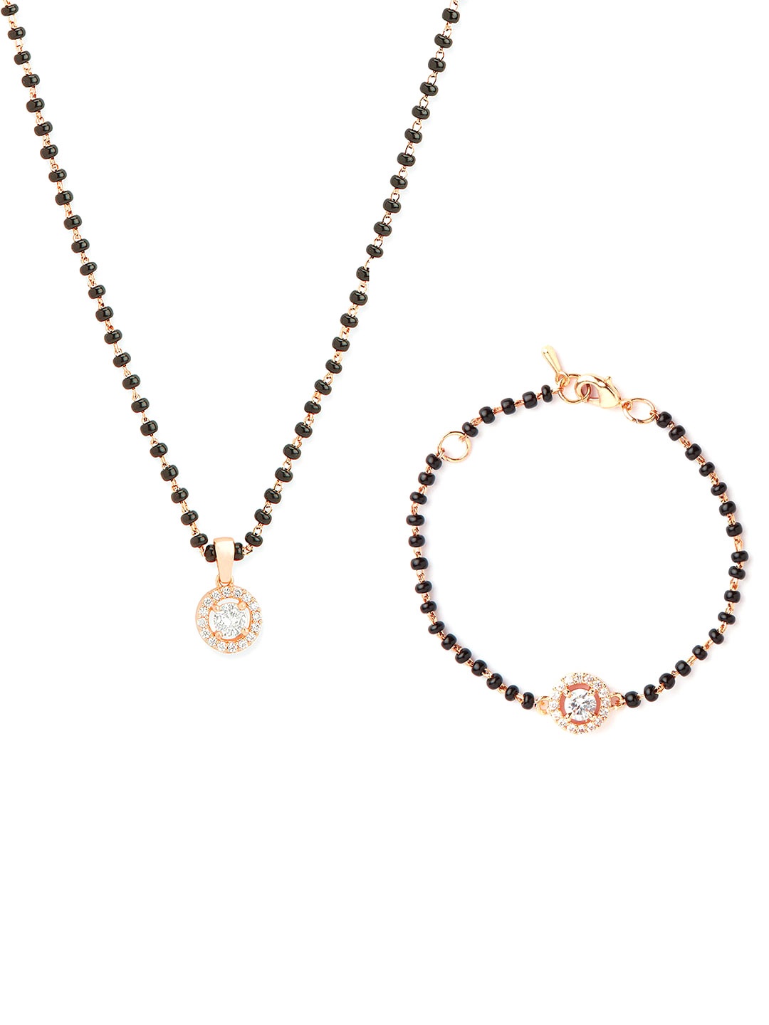 

MINUTIAE Rose Gold Plated Crystal Studded Mangalsutra With Bracelet