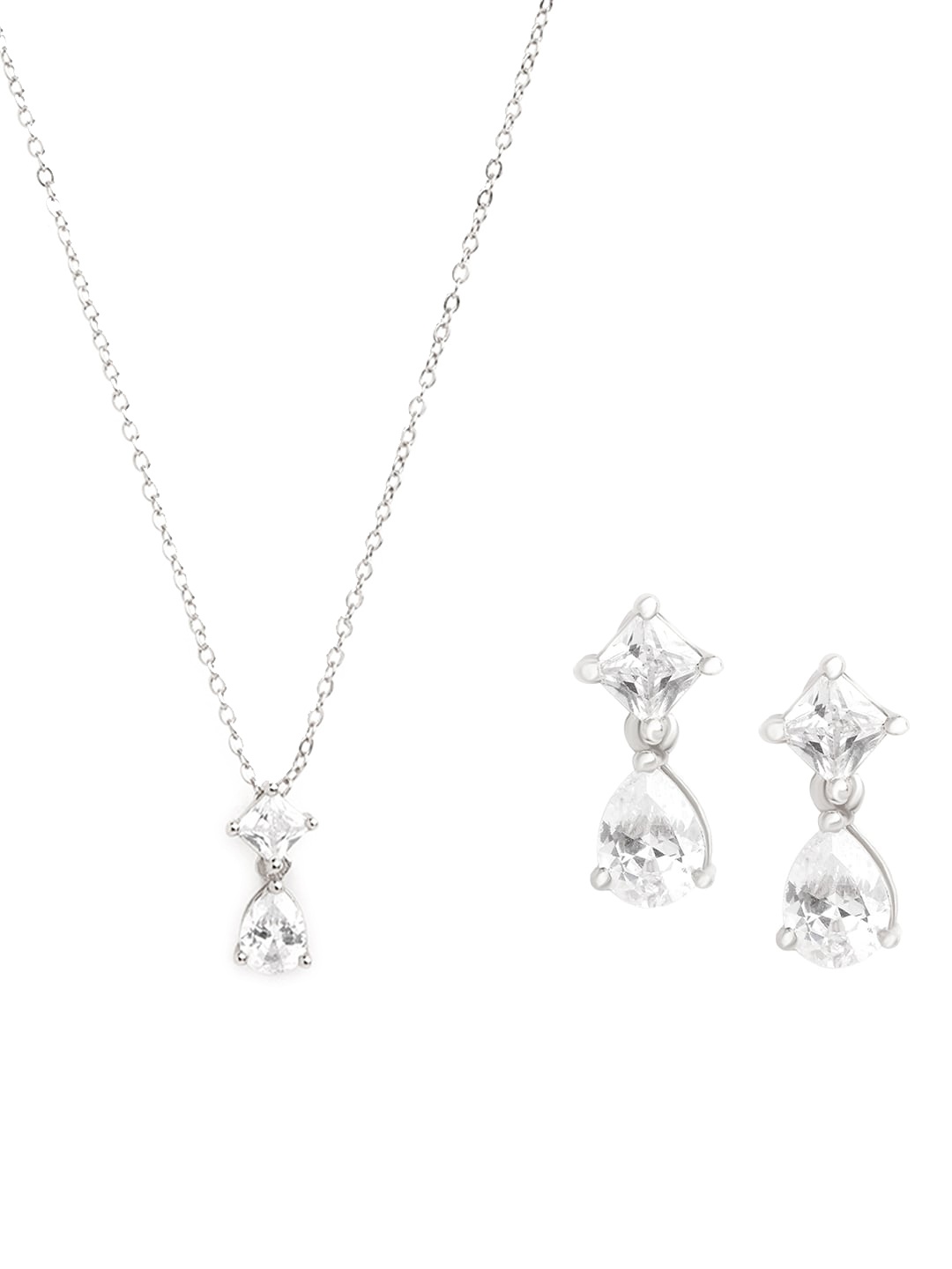 

MINUTIAE Silver-Plated Crystals-Studded Necklace and Earrings