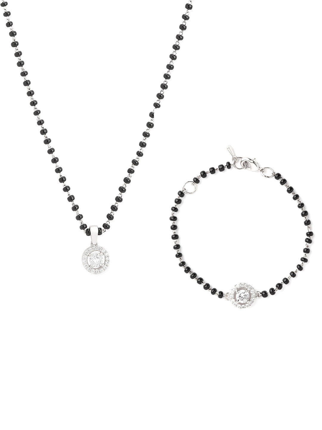 

MINUTIAE Silver Plated Crystal Studded Mangalsutra With Bracelet