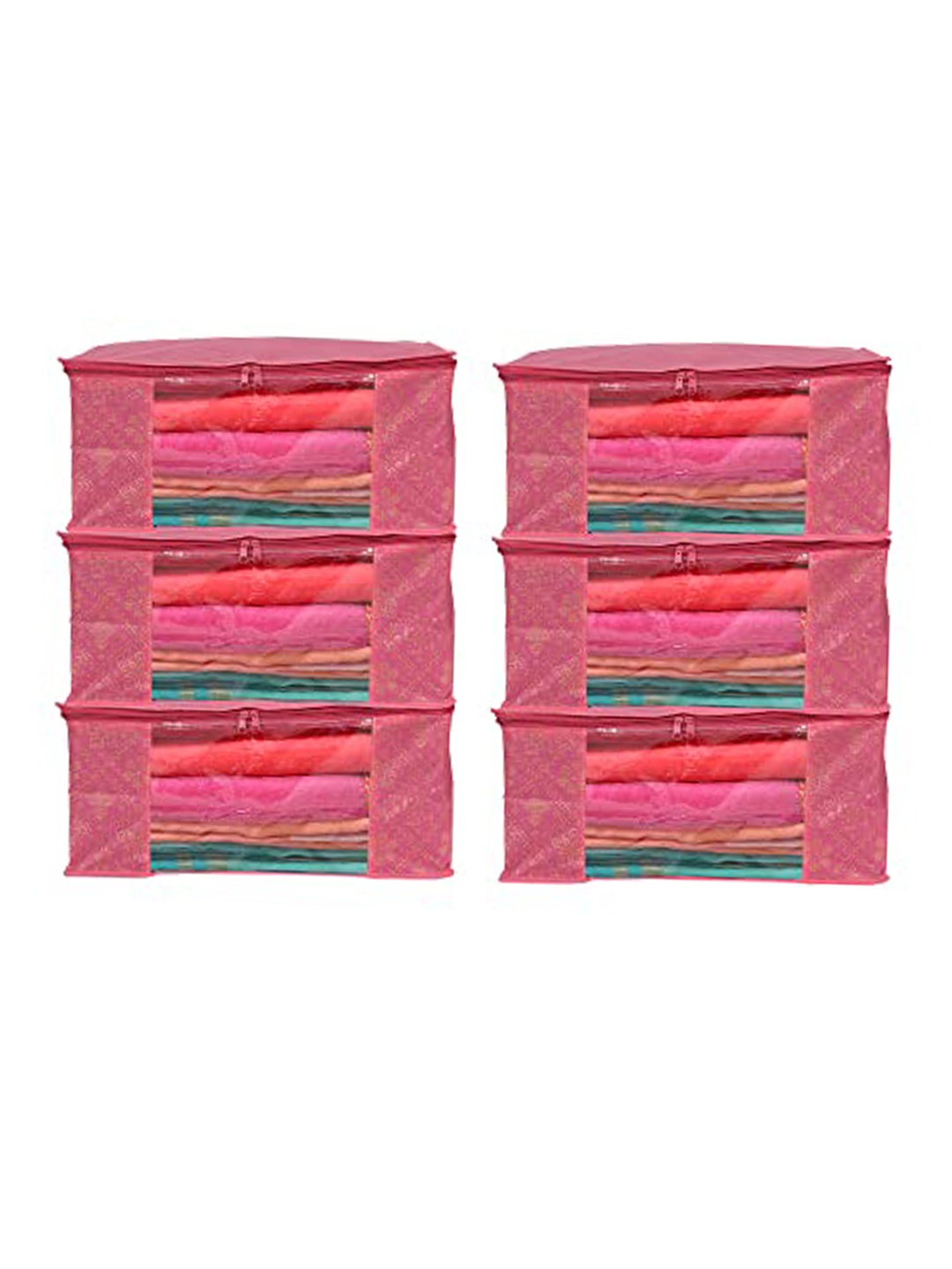 

Perpetual Pink 6 Pieces Saree Organisers with Transparent Window And Zip