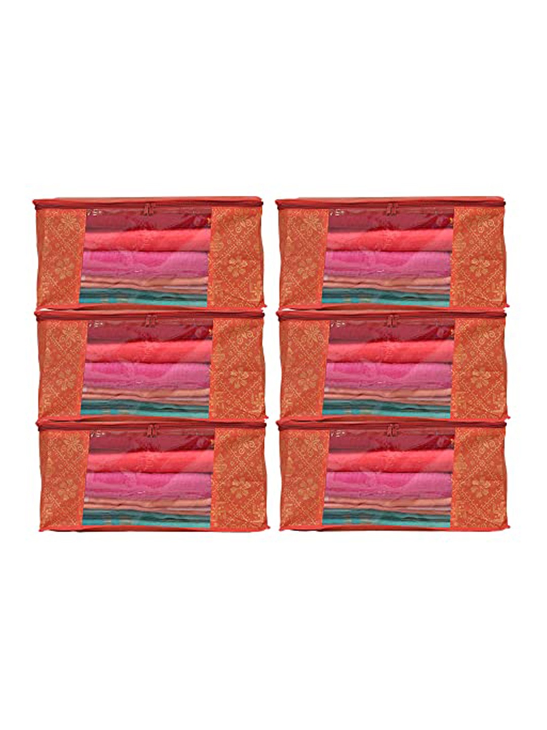 

Perpetual Orange 6 Pieces Printed Saree Covers with Zip