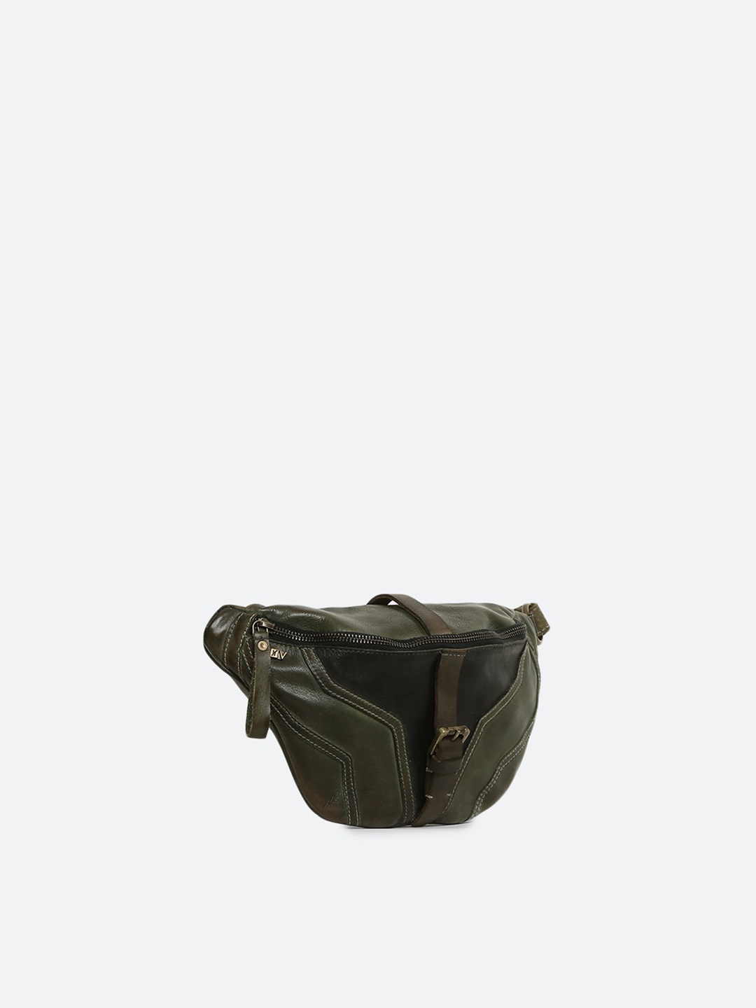 

ART N VINTAGE Leather Textured Waist Pouch, Olive