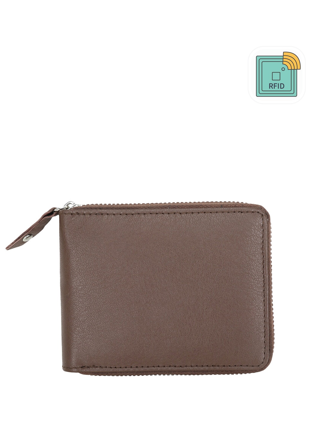 

ACCEZORY Men Textured Leather Zip Around Wallet, Brown