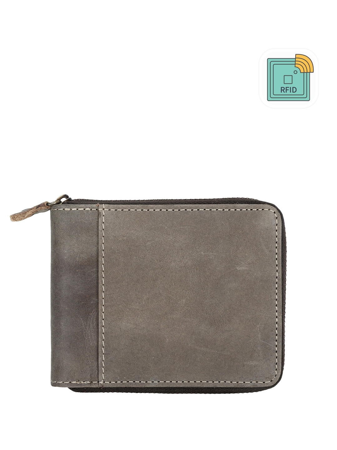 

ACCEZORY Men Textured Leather Zip Around Wallet, Green