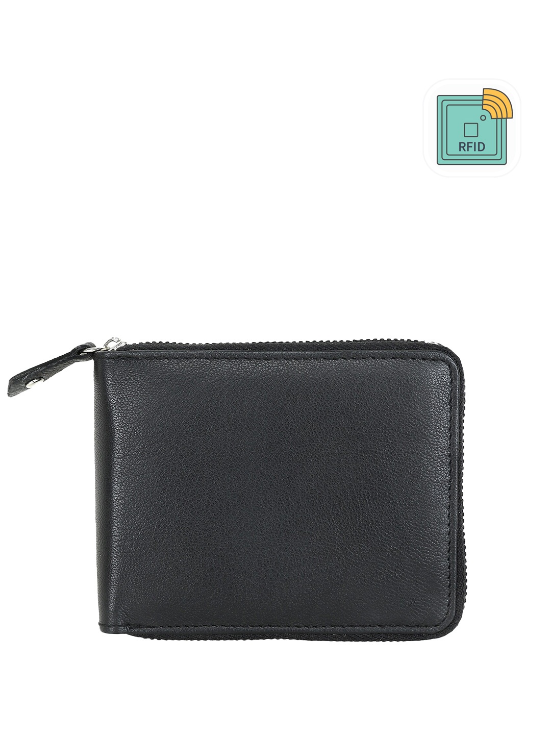

ACCEZORY Men Textured Leather Zip Around Wallet, Black