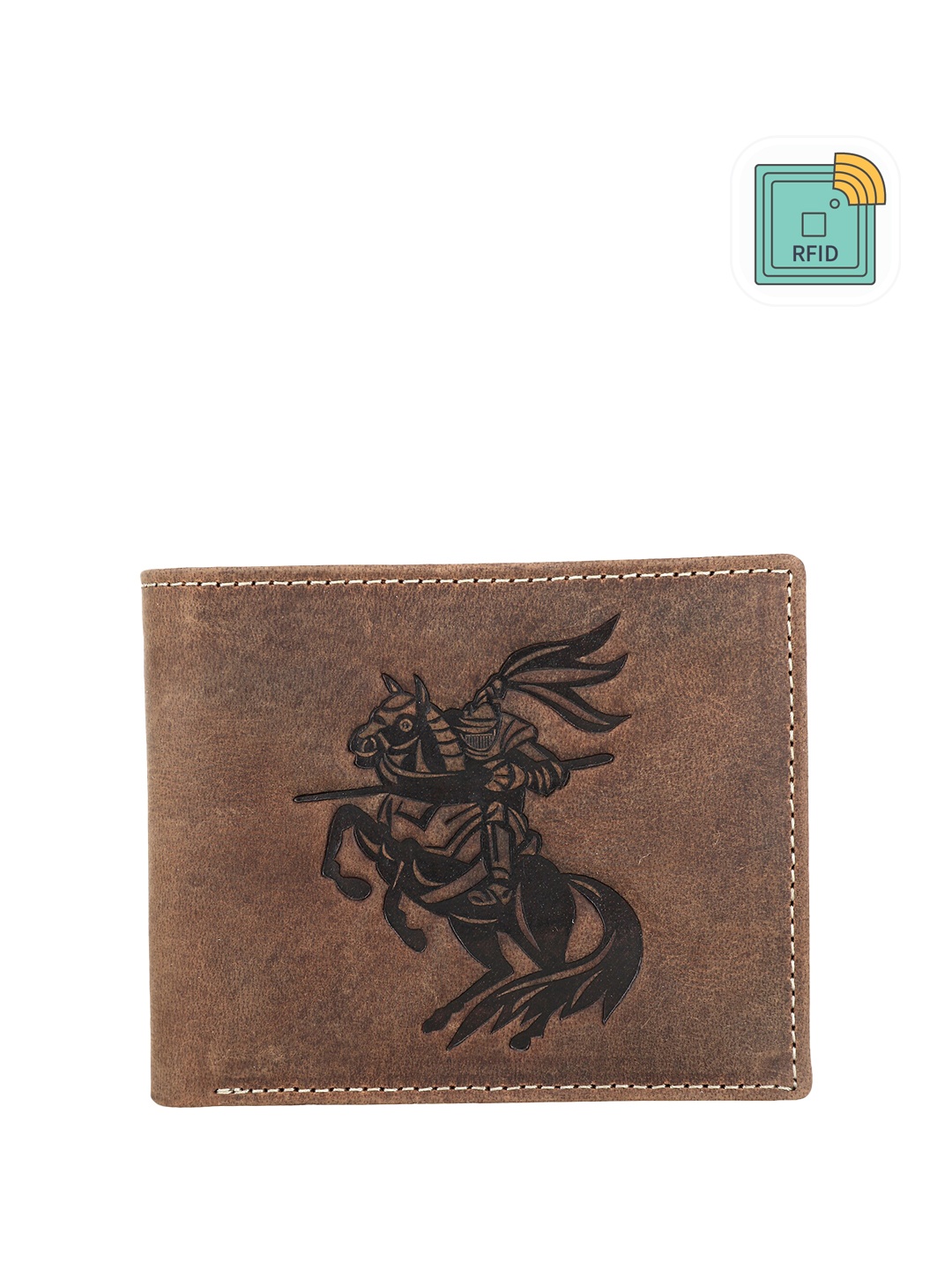 

ACCEZORY Men Printed Leather Two Fold Wallet, Brown