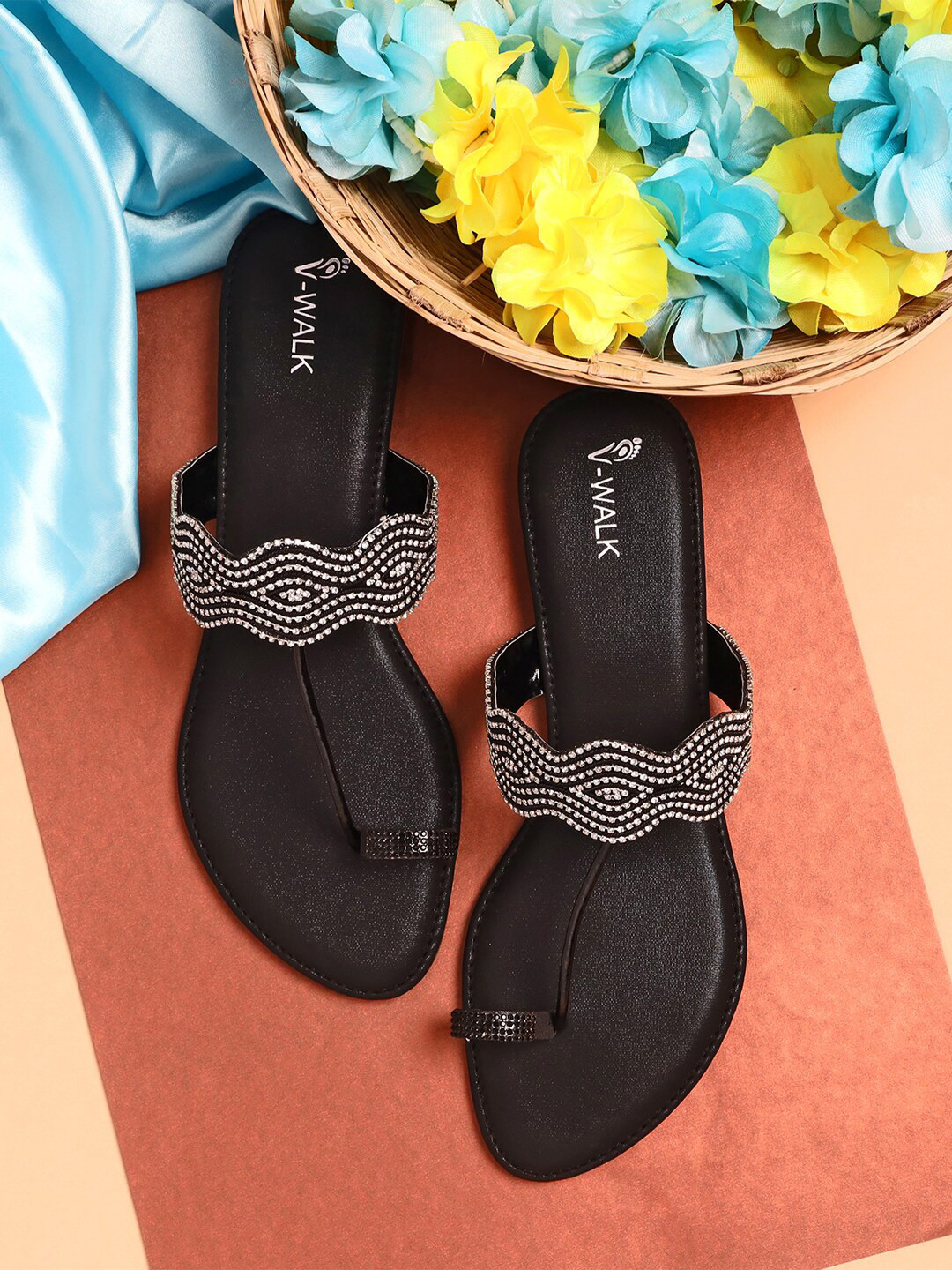 

V-WALK Embellished One Toe Flats, Black