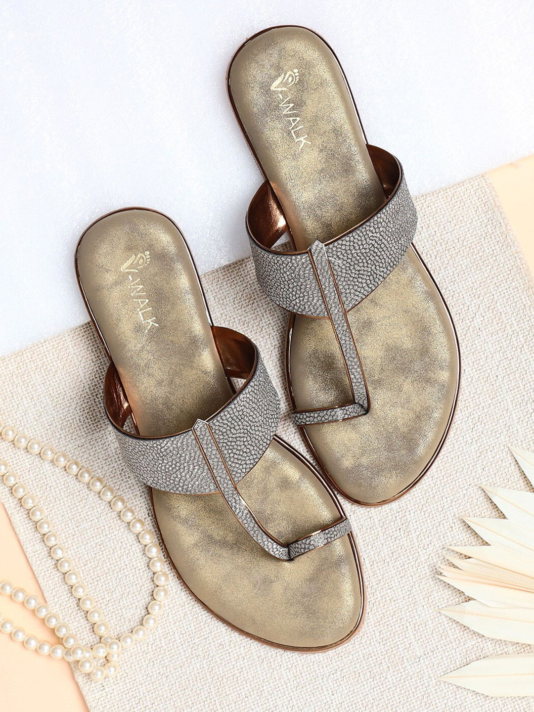 

V-WALK Embellished One Toe Flats, Copper