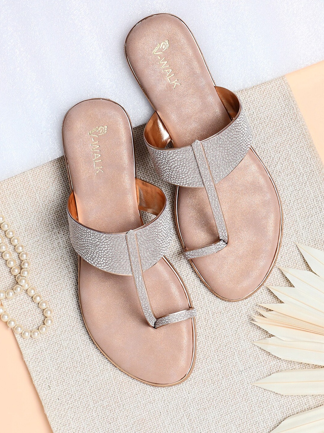 

V-WALK Embellished One Toe Flats, Champagne