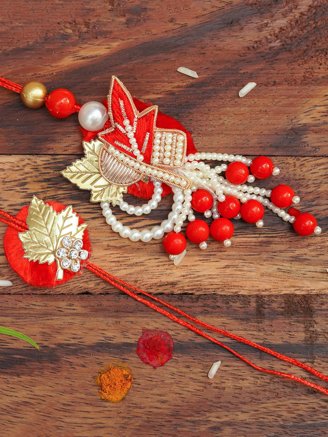 

The Magic Wand Stone-studded & Beaded Bhaiya Bhabhi Rakhi, Gold
