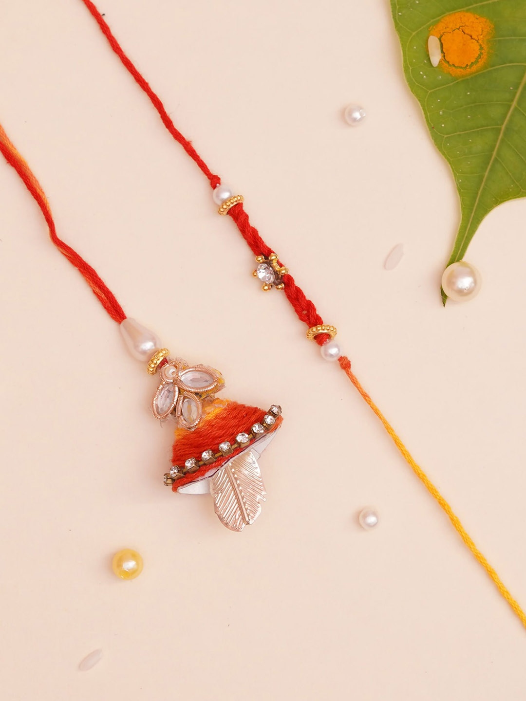 

The Magic Wand Set Of 2 Stone-studded & Beaded Bhaiya Bhabhi Rakhi, Orange