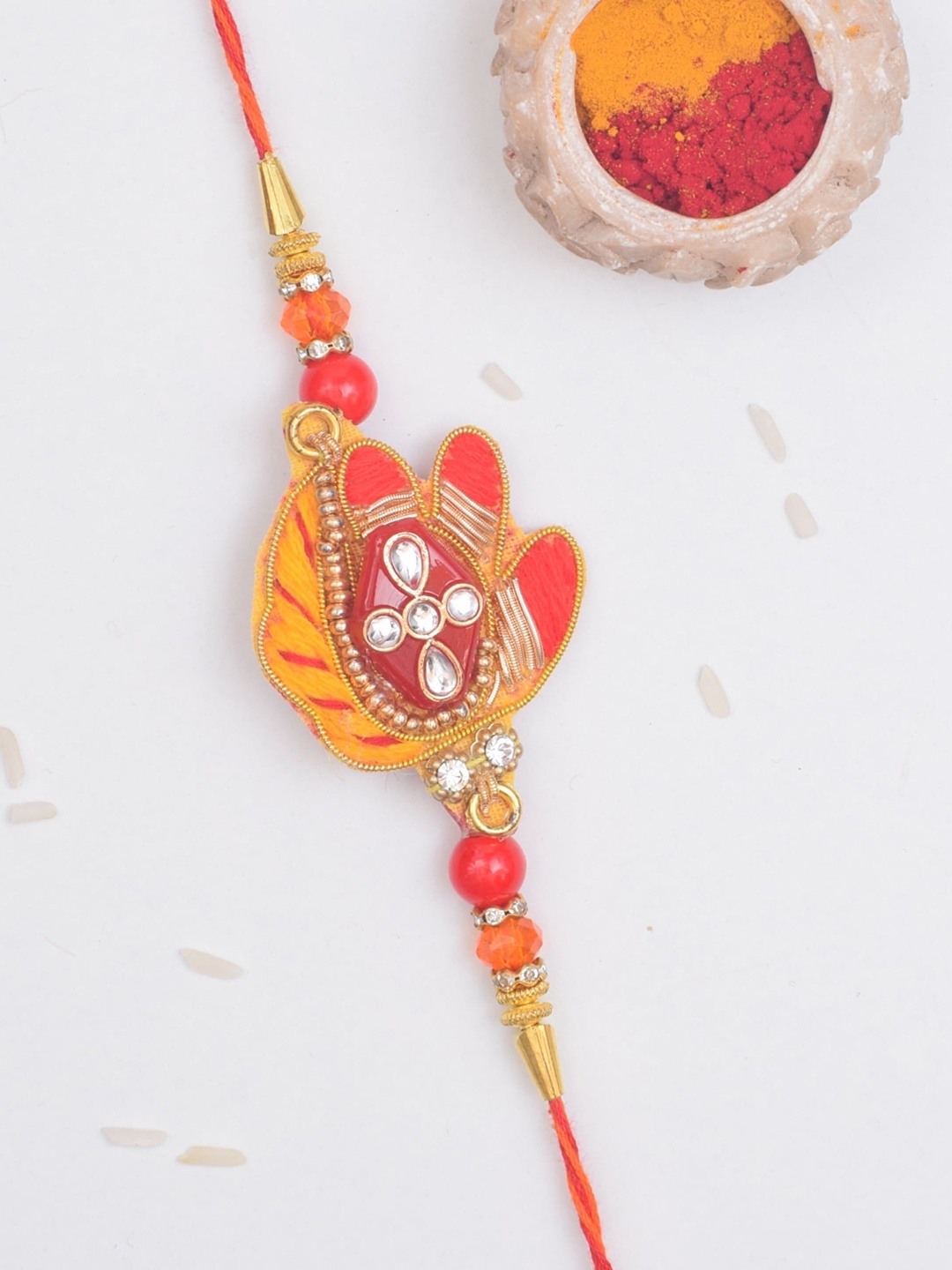 

The Magic Wand Stone-Studded & Beaded Rakhi, Orange