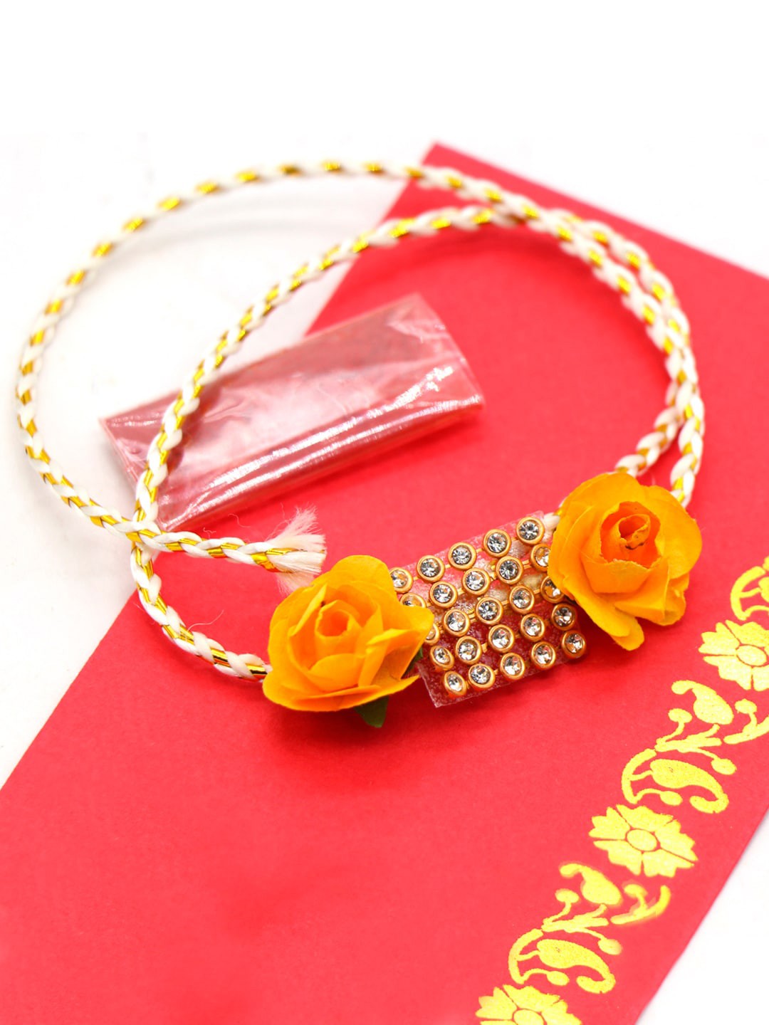 

The Magic Wand Floral & Stone-Studded Rakhi With Roli & Chawal, Yellow