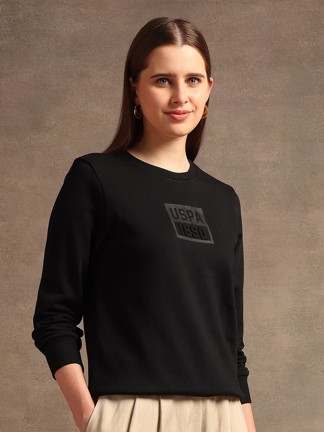 

U.S. Polo Assn. Women Typography Printed Pullover Sweatshirt, Black