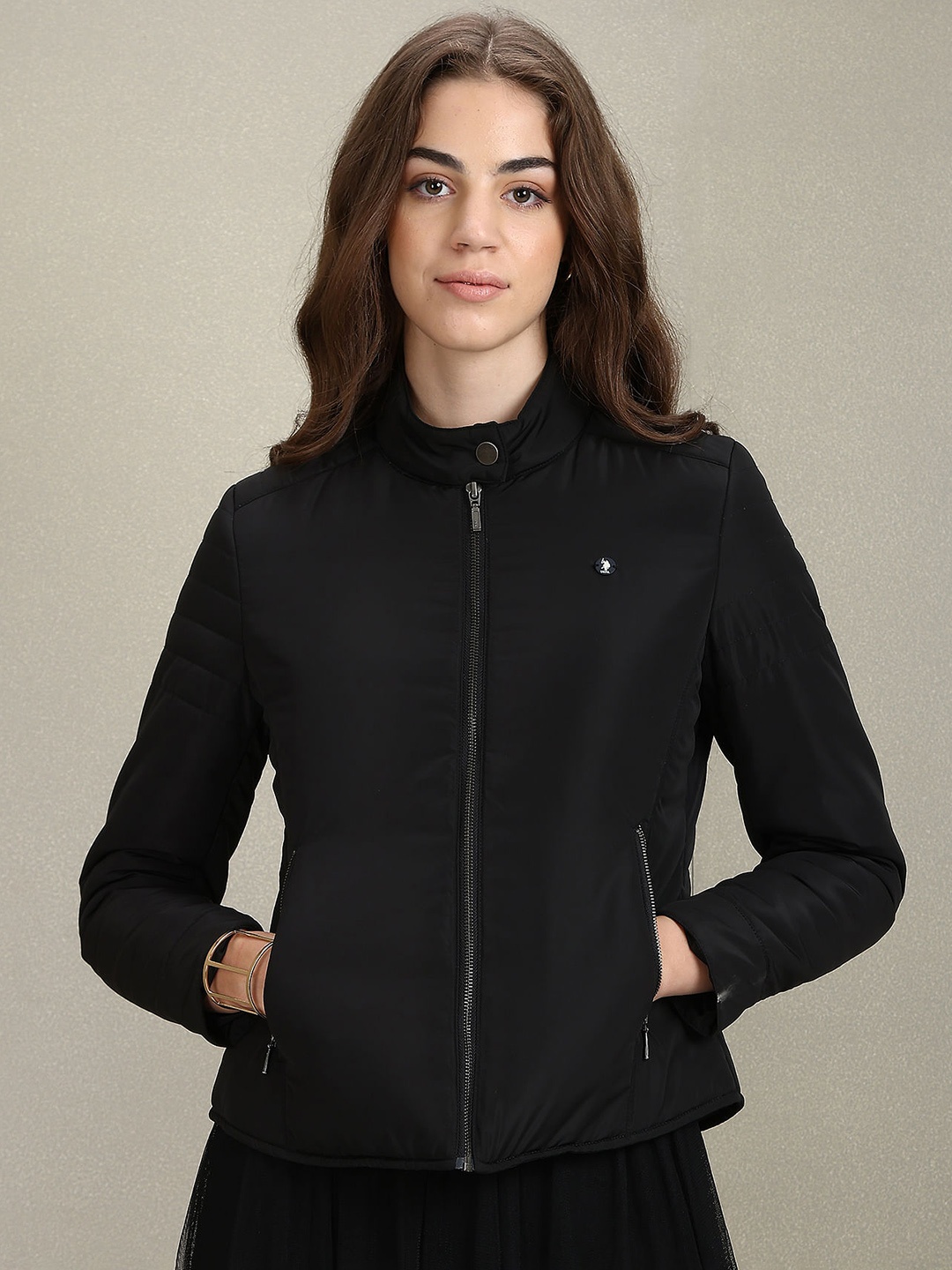 

U.S. Polo Assn. Women Mandarin Collar Straight Tailored Jacket, Black