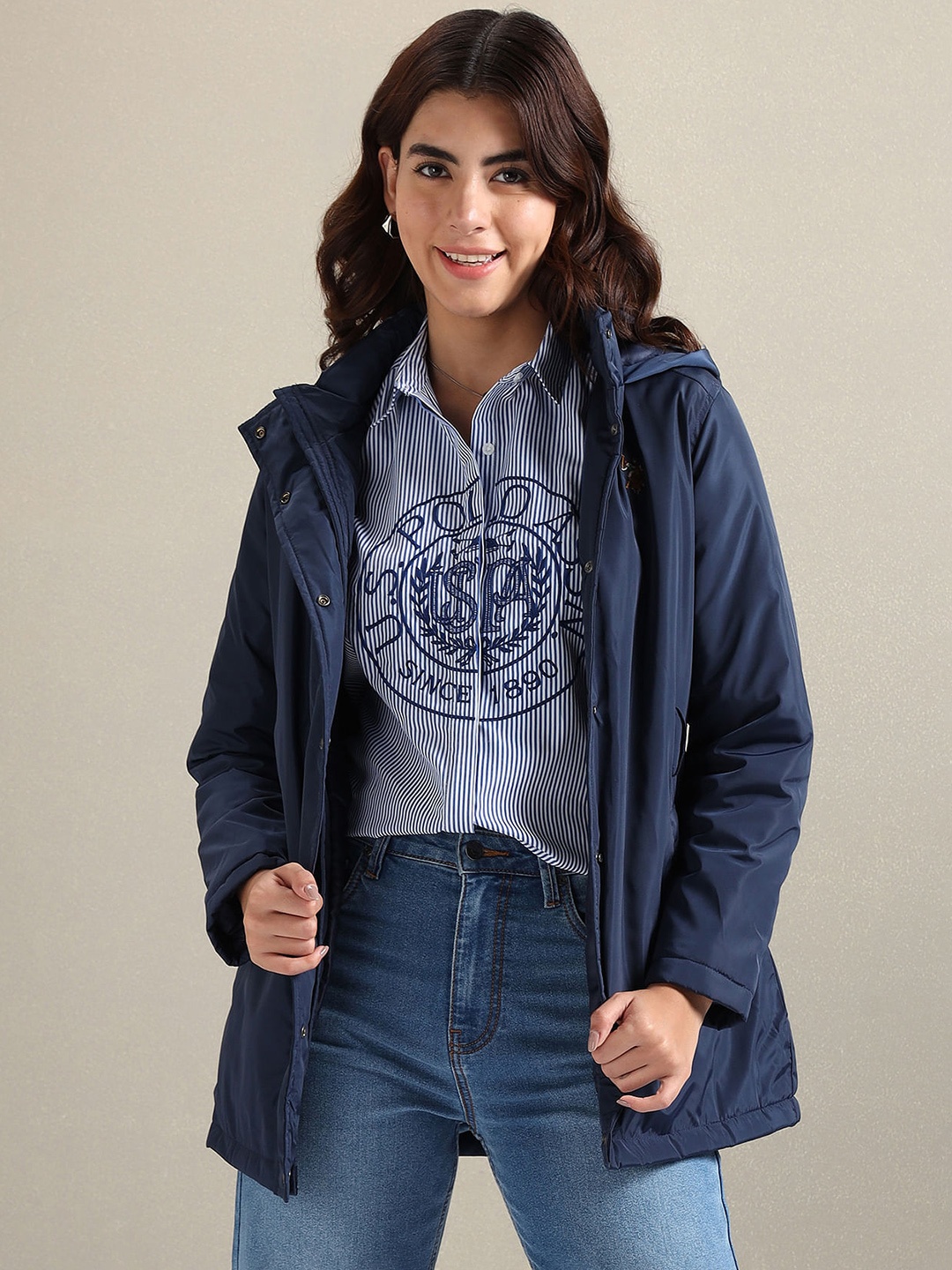 

U.S. Polo Assn. Women Hooded Longline Parka Jacket, Navy blue