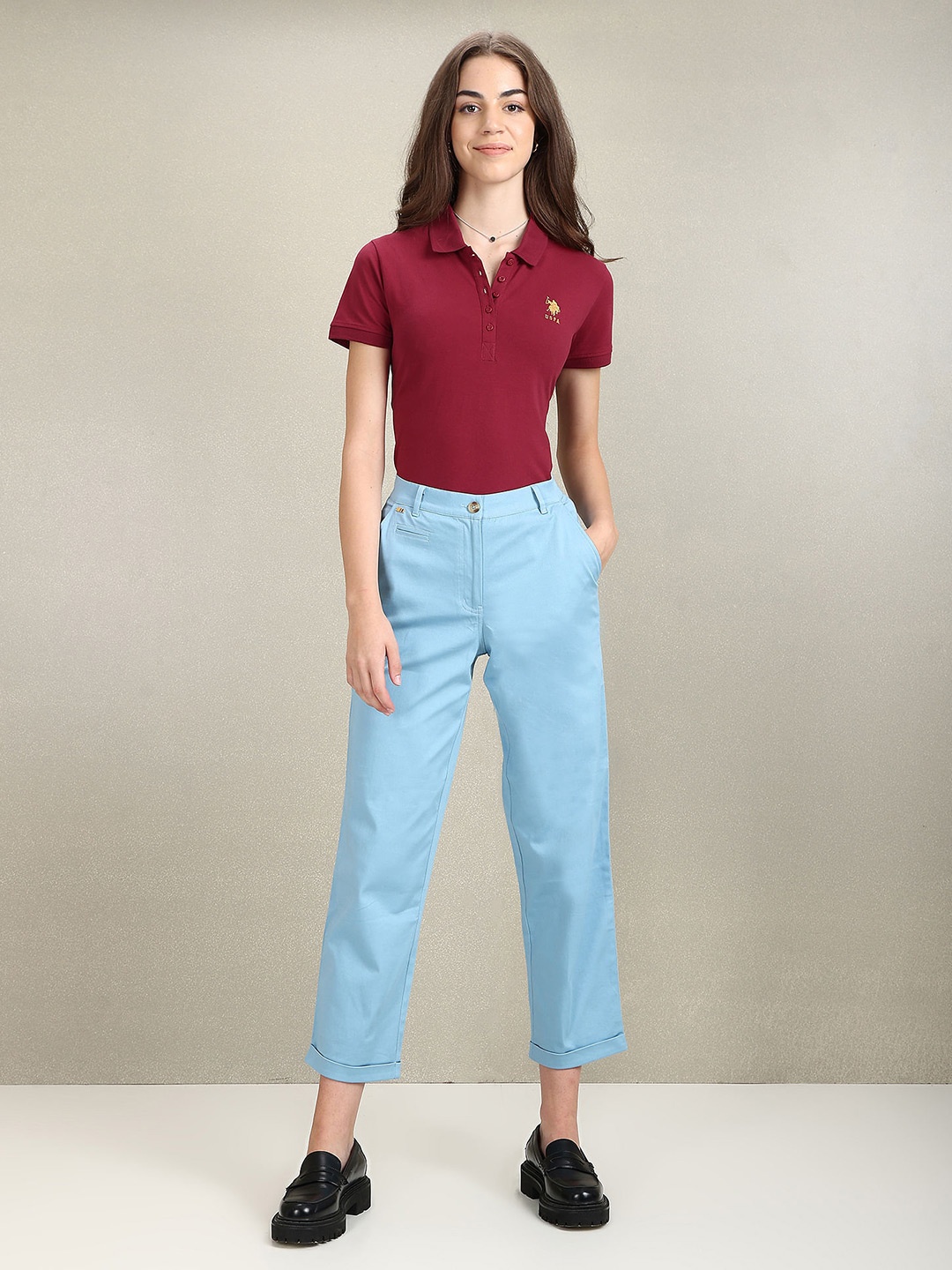 

U.S. Polo Assn. Women Polo Collar Slim Fit Cotton T-shirt, Red
