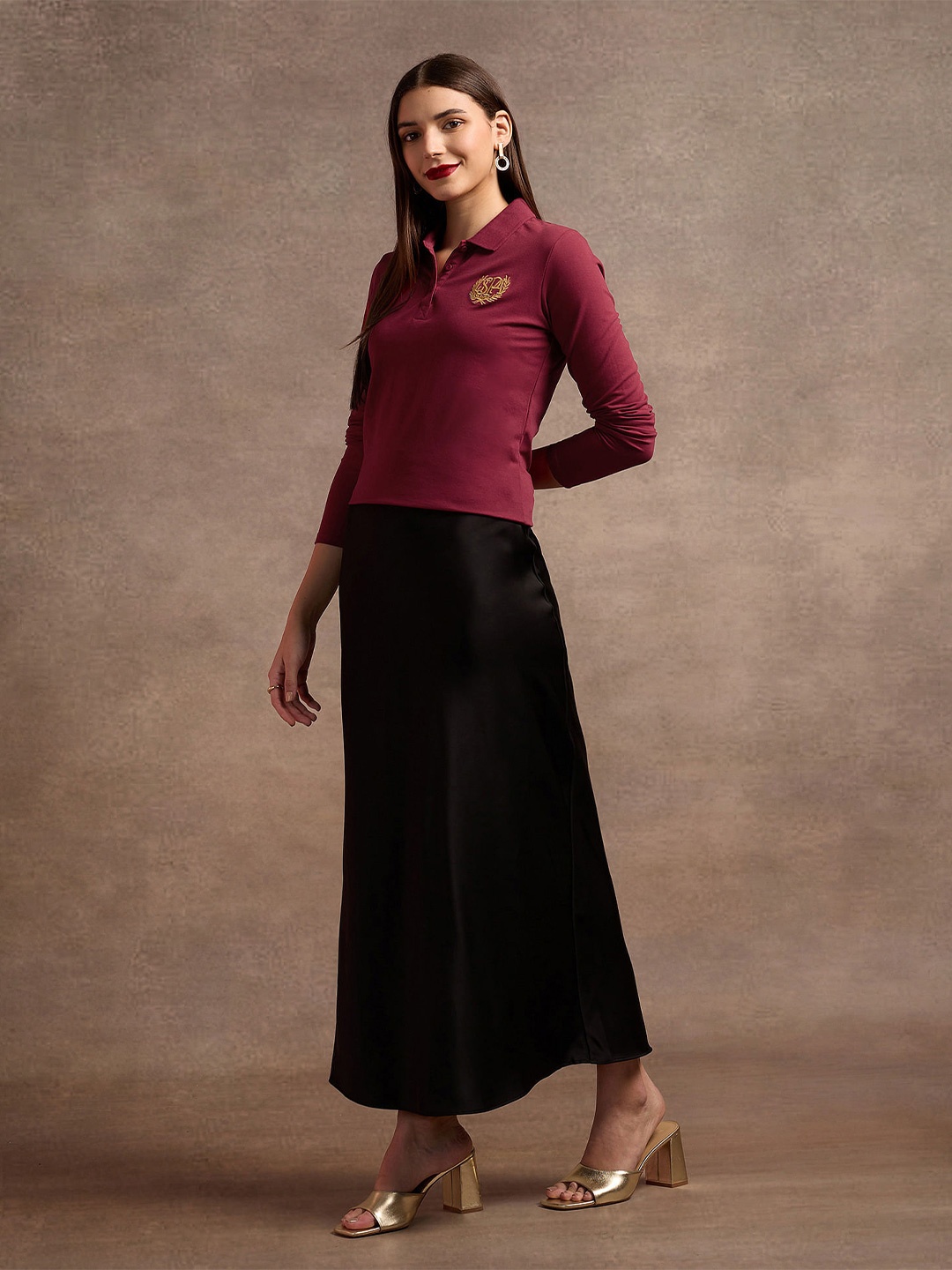 

U.S. Polo Assn. Women Polo Collar Slim Fit Cotton T-shirt, Maroon