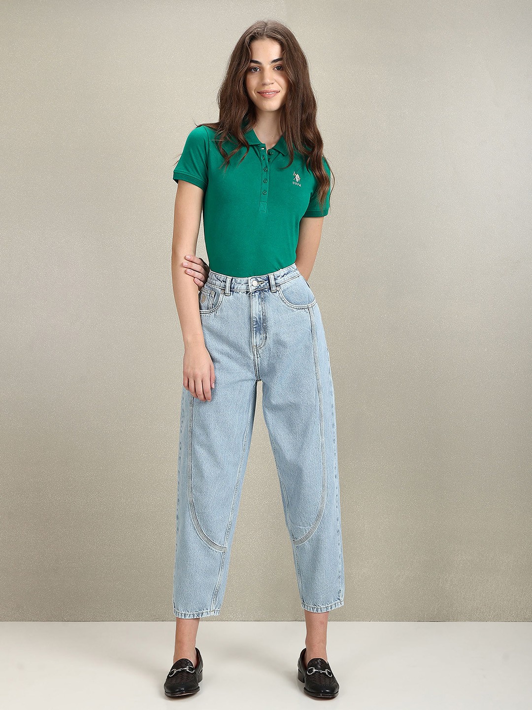 

U.S. Polo Assn. Women Polo Collar Slim Fit Cotton T-shirt, Green