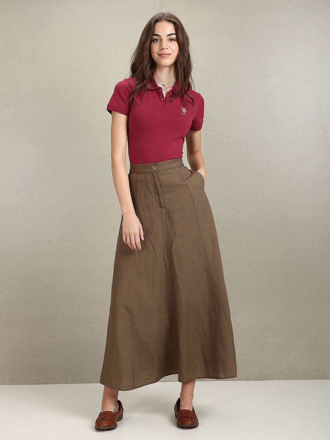 

U.S. Polo Assn. Women Polo Collar Slim Fit Cotton T-shirt, Burgundy