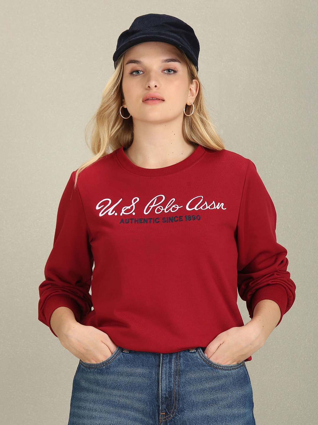 

U.S. Polo Assn. Women Typography Printed Pullover Sweatshirt, Maroon