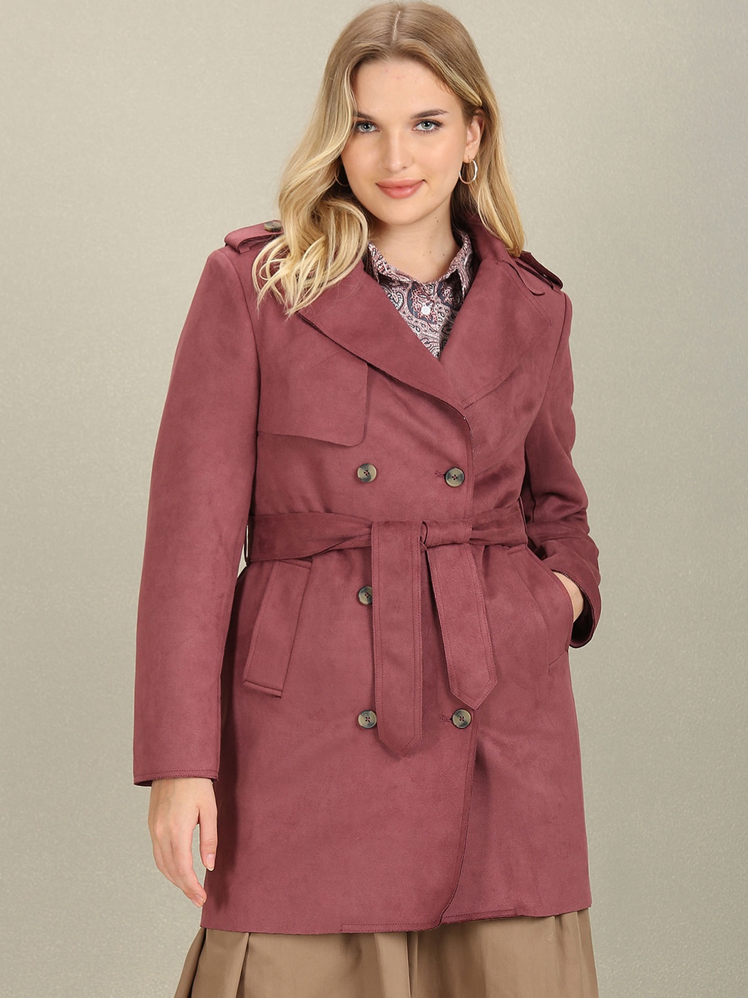 

U.S. Polo Assn. Women Notched Lapel Longline Trench Coat, Pink