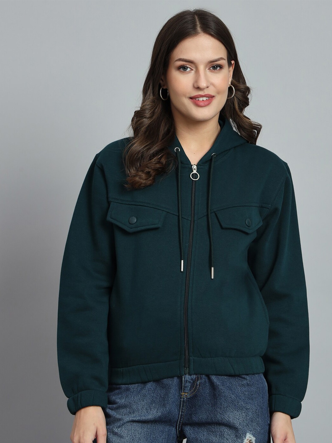 

ANTI CULTURE Hooded Front Open Sweatshirt, Green